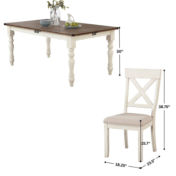 English Elm Prato Farmhouse Seven Piece Dining Set with Rubberwood Cross Back Chairs Two Tone T2574S00395