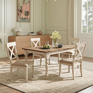 English Elm Prato Farmhouse Seven Piece Dining Set with Rubberwood Cross Back Chairs Two Tone T2574S00395
