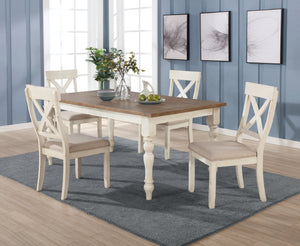 English Elm Prato Farmhouse Seven Piece Dining Set with Rubberwood Cross Back Chairs Two Tone T2574S00395