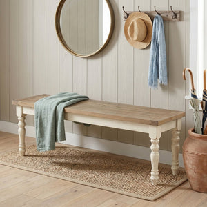 English Elm Prato Farmhouse Six Seat Dining Set with Cross Back Chairs Bench and Oak Top T2574S00396