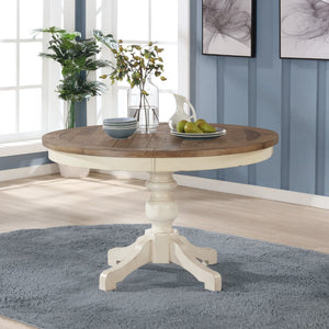 English Elm Prato Farmhouse Round Pedestal Dining Table Seats Four with Carved Wood Base T2574S00397