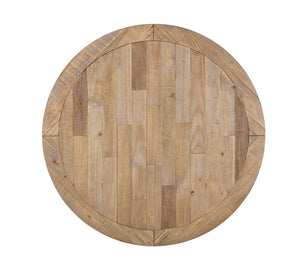 English Elm Prato Farmhouse Round Pedestal Dining Table Seats Four with Carved Wood Base T2574S00397