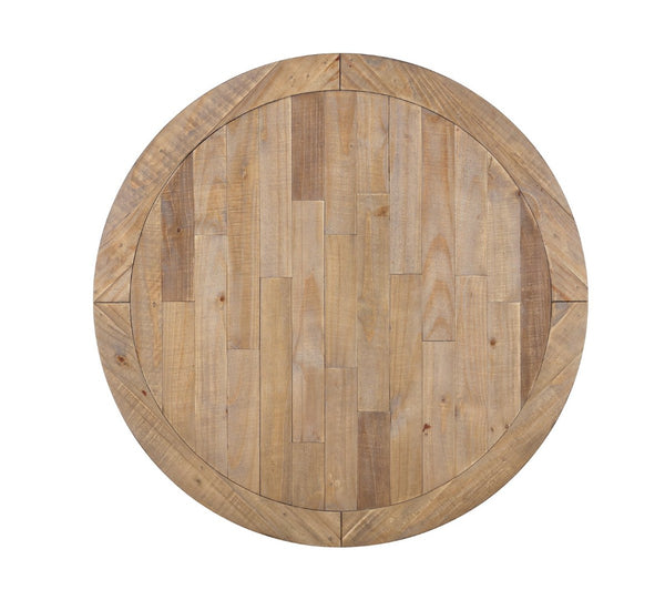 English Elm Prato Farmhouse Round Pedestal Dining Table Seats Four with Carved Wood Base T2574S00397