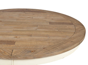 English Elm Prato Farmhouse Round Pedestal Dining Table Seats Four with Carved Wood Base T2574S00397
