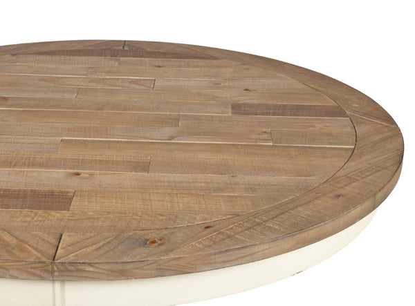 English Elm Prato Farmhouse Round Pedestal Dining Table Seats Four with Carved Wood Base T2574S00397