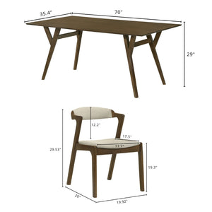 English Elm Lavin Contemporary 5 Piece Dining Set with Rubberwood Table and Mixed Finish Chairs 2 Walnut and 2 Black Chairs T2574S00398