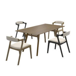 English Elm Lavin Contemporary 5 Piece Dining Set with Rubberwood Table and Mixed Finish Chairs 2 Walnut and 2 Black Chairs T2574S00398