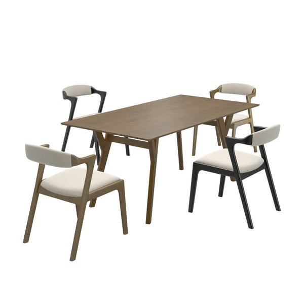 English Elm Lavin Contemporary 5 Piece Dining Set with Rubberwood Table and Mixed Finish Chairs 2 Walnut and 2 Black Chairs T2574S00398