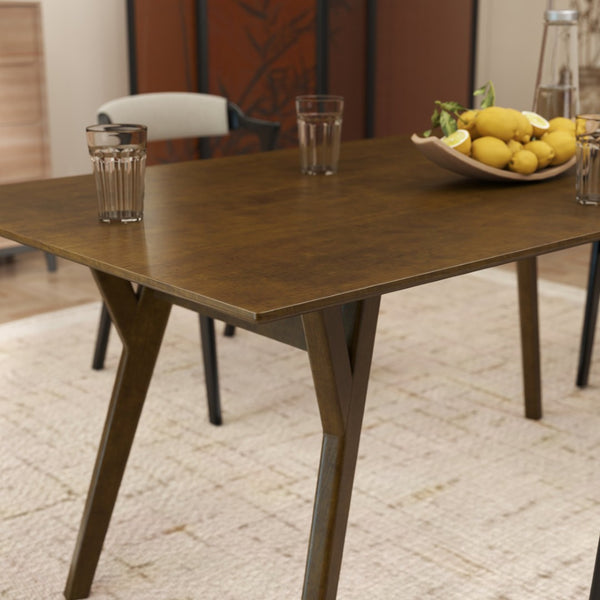 English Elm Lavin Contemporary 5 Piece Dining Set with Rubberwood Table and Mixed Finish Chairs 2 Walnut and 2 Black Chairs T2574S00398