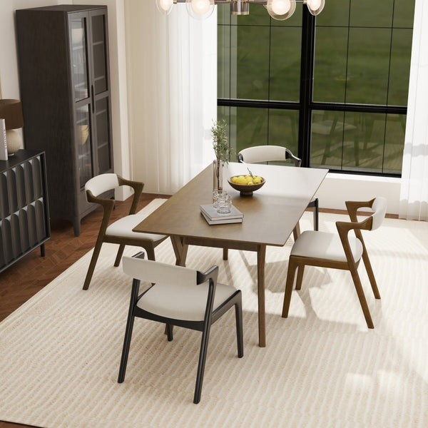 English Elm Lavin Contemporary 5 Piece Dining Set with Rubberwood Table and Mixed Finish Chairs 2 Walnut and 2 Black Chairs T2574S00398
