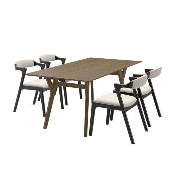 English Elm Lavin Contemporary 5 Piece Dining Set with Rubberwood Table and Mixed Finish Chairs 4 Black Chairs T2574S00399