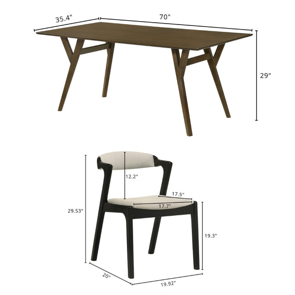 English Elm Lavin Contemporary 5 Piece Dining Set with Rubberwood Table and Mixed Finish Chairs 4 Black Chairs T2574S00399