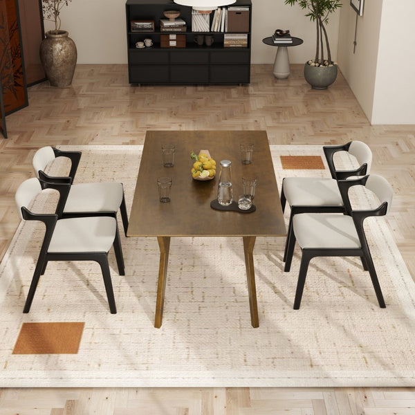 English Elm Lavin Contemporary 5 Piece Dining Set with Rubberwood Table and Mixed Finish Chairs 4 Black Chairs T2574S00399