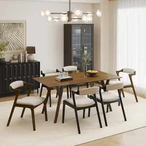 English Elm Lavin 7 Piece Rectangular Walnut Rubberwood Dining Set with Six Upholstered Chairs Walnut Table, Black Chairs - A T2574S00400