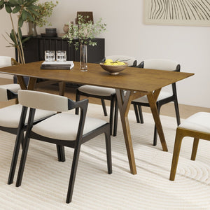 English Elm Lavin 7 Piece Rectangular Walnut Rubberwood Dining Set with Six Upholstered Chairs Walnut Table, Black Chairs - A T2574S00400