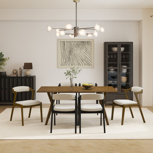 English Elm Lavin 7 Piece Rectangular Walnut Rubberwood Dining Set with Six Upholstered Chairs Walnut Table, Black Chairs - A T2574S00400
