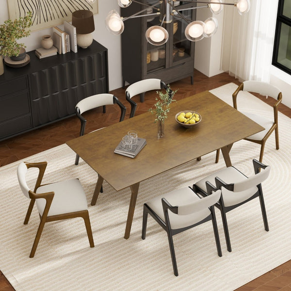 English Elm Lavin 7 Piece Rectangular Walnut Rubberwood Dining Set with Six Upholstered Chairs Walnut Table, Black Chairs - A T2574S00400