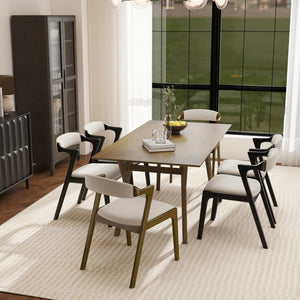 English Elm Lavin 7 Piece Rectangular Walnut Rubberwood Dining Set with Six Upholstered Chairs Walnut Table, Black Chairs - A T2574S00400