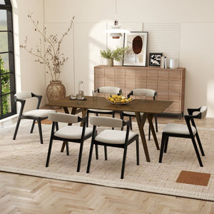 English Elm Lavin 7 Piece Rectangular Walnut Rubberwood Dining Set with Six Upholstered Chairs Walnut Table, Black Chairs - B T2574S00401