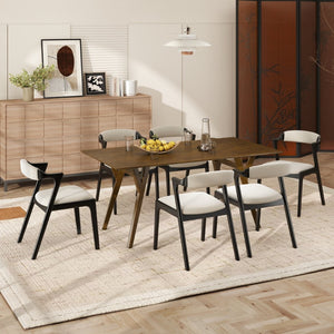 English Elm Lavin 7 Piece Rectangular Walnut Rubberwood Dining Set with Six Upholstered Chairs Walnut Table, Black Chairs - B T2574S00401