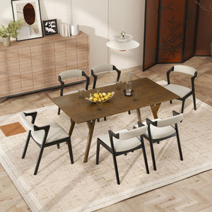 English Elm Lavin 7 Piece Rectangular Walnut Rubberwood Dining Set with Six Upholstered Chairs Walnut Table, Black Chairs - B T2574S00401