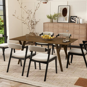 English Elm Lavin 7 Piece Rectangular Walnut Rubberwood Dining Set with Six Upholstered Chairs Walnut Table, Black Chairs - B T2574S00401