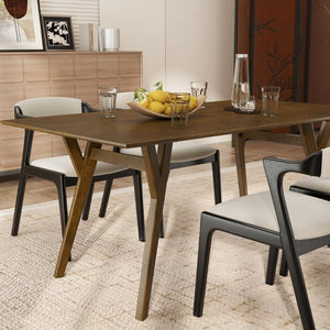English Elm Lavin 7 Piece Rectangular Walnut Rubberwood Dining Set with Six Upholstered Chairs Walnut Table, Black Chairs - B T2574S00401