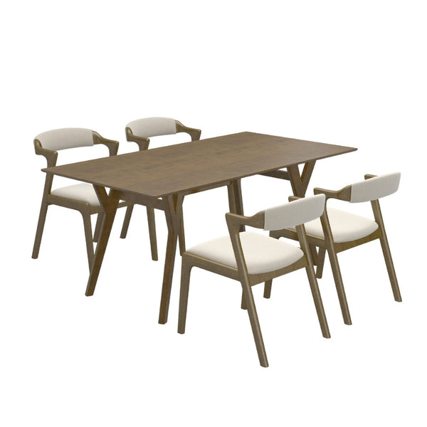 English Elm Lavin Contemporary 5 Piece Dining Set with Rubberwood Table and Mixed Finish Chairs 4 Walnut Chairs T2574S00402