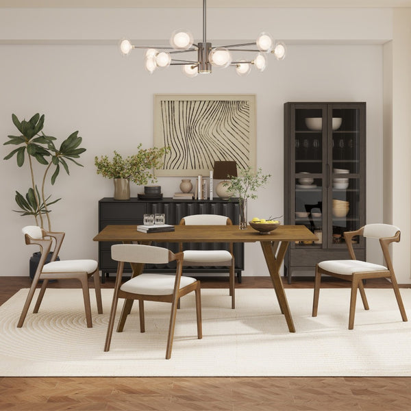 English Elm Lavin Contemporary 5 Piece Dining Set with Rubberwood Table and Mixed Finish Chairs 4 Walnut Chairs T2574S00402