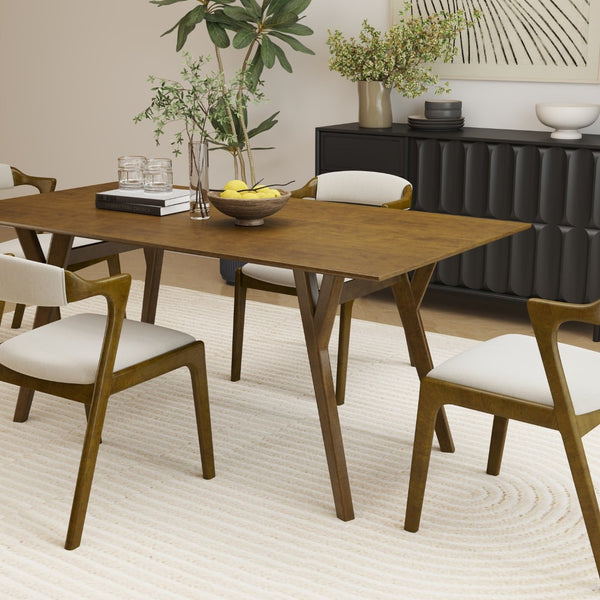 English Elm Lavin Contemporary 5 Piece Dining Set with Rubberwood Table and Mixed Finish Chairs 4 Walnut Chairs T2574S00402