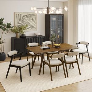 English Elm Lavin 7 Piece Rectangular Walnut Rubberwood Dining Set with Six Upholstered Chairs Walnut Table, Black Chairs - C T2574S00403
