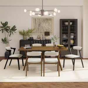 English Elm Lavin 7 Piece Rectangular Walnut Rubberwood Dining Set with Six Upholstered Chairs Walnut Table, Black Chairs - C T2574S00403