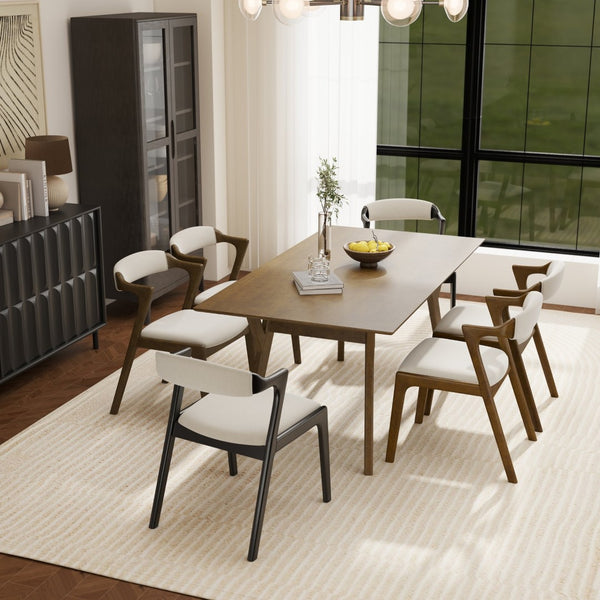 English Elm Lavin 7 Piece Rectangular Walnut Rubberwood Dining Set with Six Upholstered Chairs Walnut Table, Black Chairs - C T2574S00403