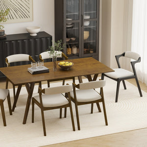 English Elm Lavin 7 Piece Rectangular Walnut Rubberwood Dining Set with Six Upholstered Chairs Walnut Table, Black Chairs - C T2574S00403