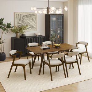 English Elm Lavin 7 Piece Rectangular Walnut Rubberwood Dining Set with Six Upholstered Chairs Walnut Table, Walnut Chairs T2574S00404