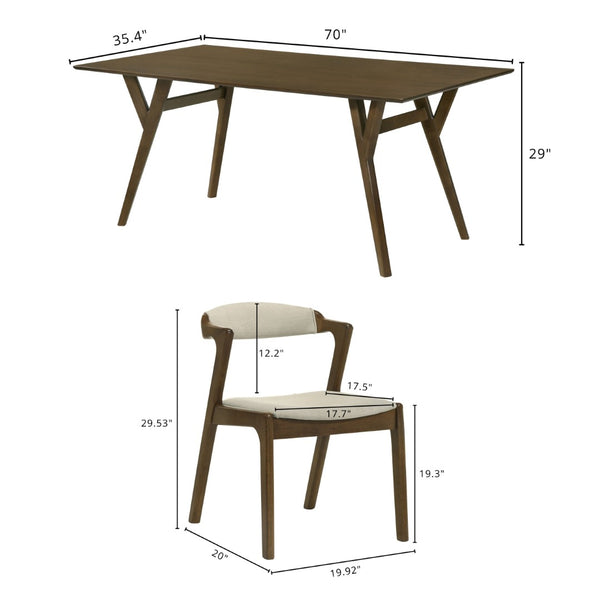 English Elm Lavin 7 Piece Rectangular Walnut Rubberwood Dining Set with Six Upholstered Chairs Walnut Table, Walnut Chairs T2574S00404