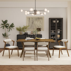 English Elm Lavin 7 Piece Rectangular Walnut Rubberwood Dining Set with Six Upholstered Chairs Walnut Table, Walnut Chairs T2574S00404