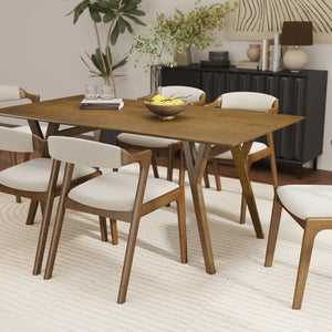 English Elm Lavin 7 Piece Rectangular Walnut Rubberwood Dining Set with Six Upholstered Chairs Walnut Table, Walnut Chairs T2574S00404