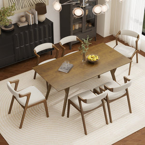 English Elm Lavin 7 Piece Rectangular Walnut Rubberwood Dining Set with Six Upholstered Chairs Walnut Table, Walnut Chairs T2574S00404