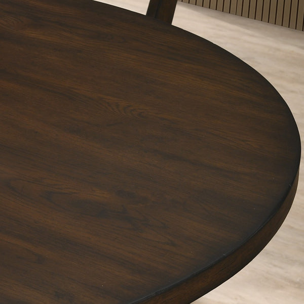English Elm Indvale Round Pedestal Dining Set Seats Four with Cross-back Chairs in Espresso Wood T2574S00409