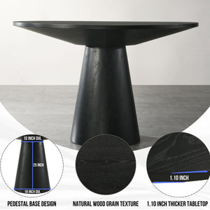 English Elm Butler Round Pedestal Dining Set Seats Four with Channel Tufted Chairs Ebony Finish Blue T2574S00410