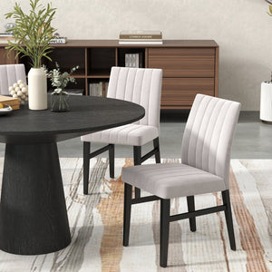 English Elm Butler Round Pedestal Dining Set Seats Four with Channel Tufted Chairs Ebony Finish Tan T2574S00412