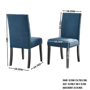 English Elm Nuevo Round Pedestal Dining Set with 4 Upholstered High-back Chairs Nailhead Trim T2574S00414