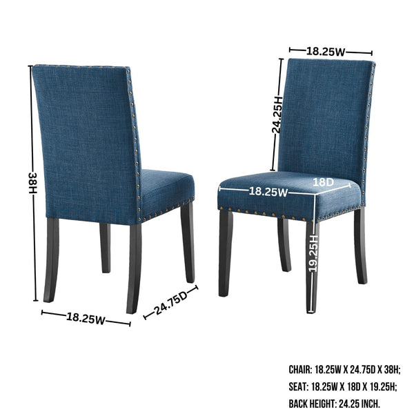 English Elm Nuevo Round Pedestal Dining Set with 4 Upholstered High-back Chairs Nailhead Trim T2574S00414