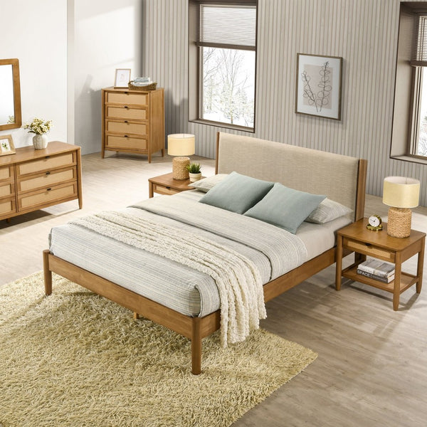 English Elm Vichy 6 Piece King Bedroom Set Rattan Fronts Rubberwood Frame Walnut Finish T2574S00415