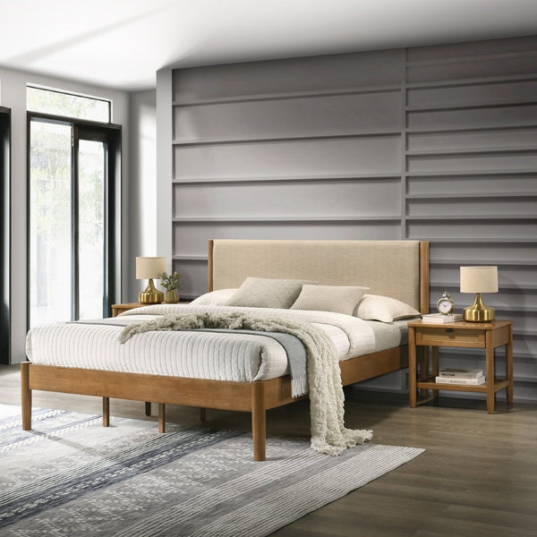 English Elm Vichy 6 Piece King Bedroom Set Rattan Fronts Rubberwood Frame Walnut Finish T2574S00415