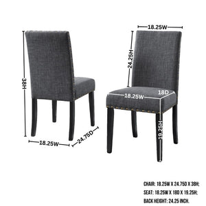 English Elm Nuevo Round Pedestal Dining Set Oak Veneer Table Four Nailhead Upholstered Chairs Gray T2574S00416