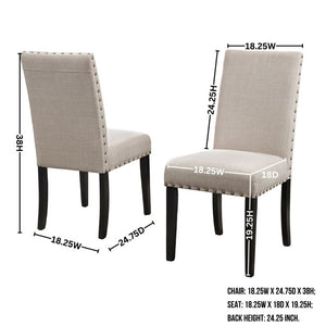 English Elm Nuevo Round Pedestal Dining Set Oak Veneer Table Four Nailhead Upholstered Chairs Tan T2574S00417
