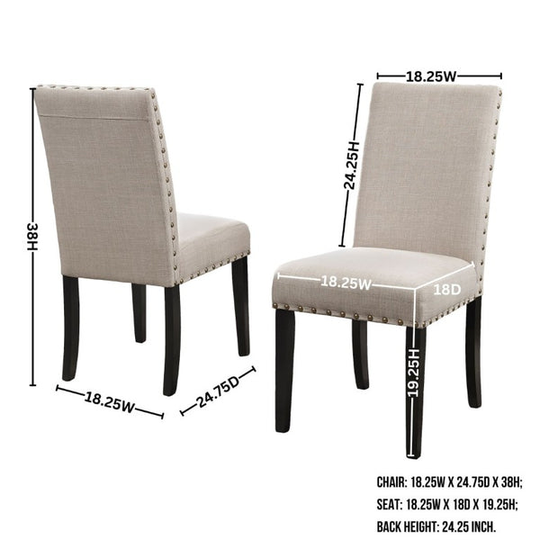 English Elm Nuevo Round Pedestal Dining Set Oak Veneer Table Four Nailhead Upholstered Chairs Tan T2574S00417