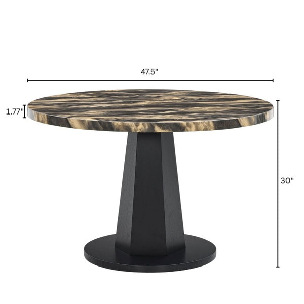 English Elm Cavira Round Faux Marble Dining Table with Geometric Pedestal Base Seats Four Black, Gold T2574S00418